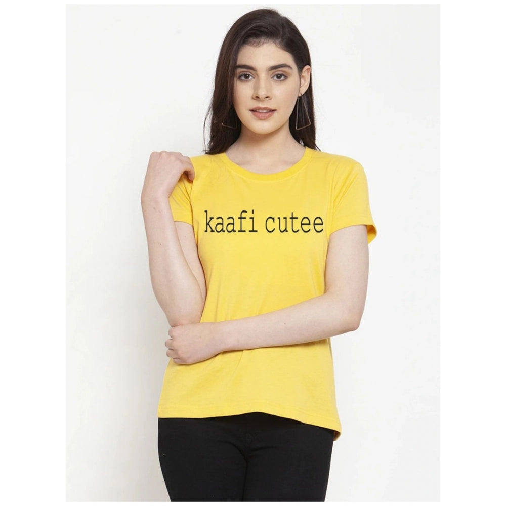 Generic Women's Cotton Blend Kaafi Cutee Printed T-Shirt (Yellow)