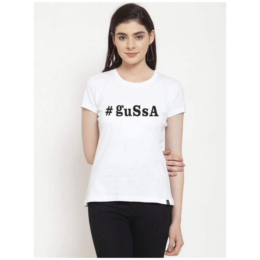 Generic Women's Cotton Blend Gussa Printed T-Shirt (White)