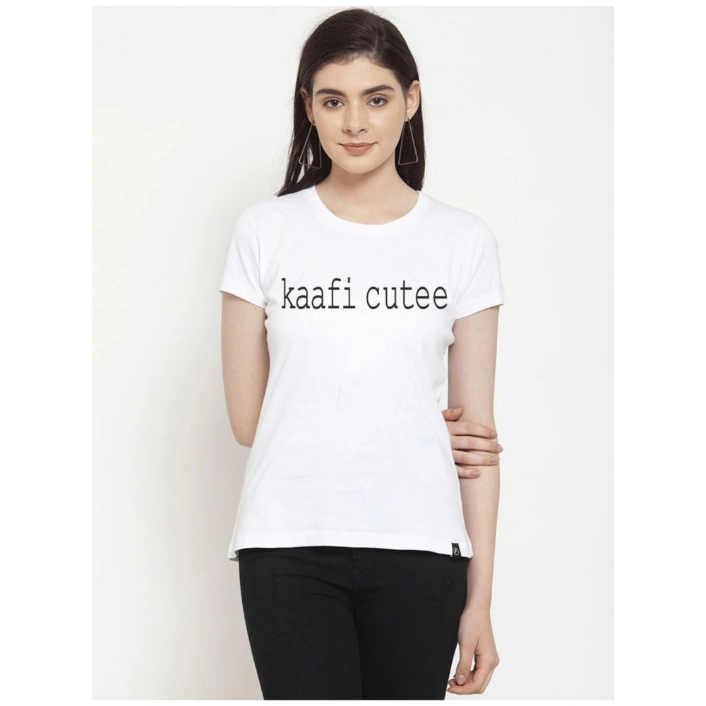 Generic Women's Cotton Blend Kaafi Cutee Printed T-Shirt (White)