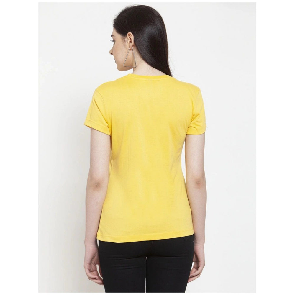 Generic Women's Cotton Blend Gussa Printed T-Shirt (Yellow)