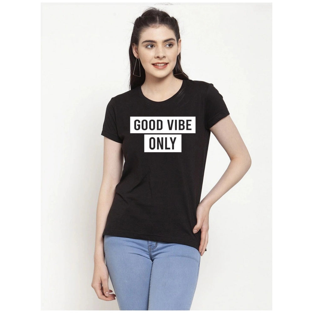 Generic Women's Cotton Blend Good Vibe Only Printed T-Shirt (Black)