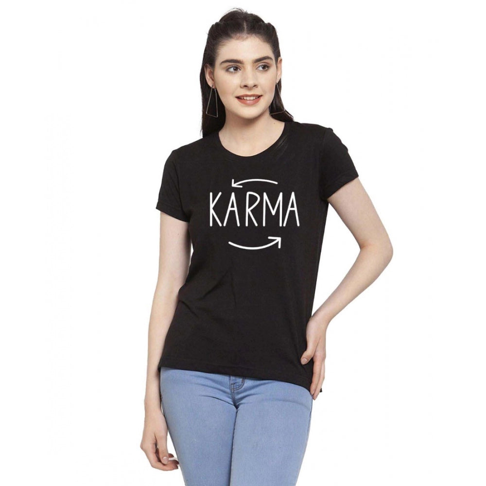 Generic Women's Cotton Blend Karma Printed T-Shirt (Black)