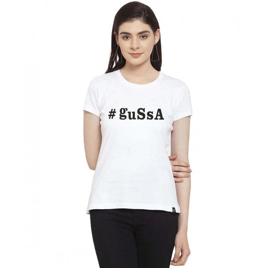 Generic Women's Cotton Blend Gussa Printed T-Shirt (White)