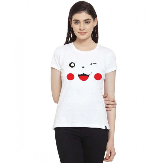 Generic Women's Cotton Blend Graphic Print Printed T-Shirt (White)