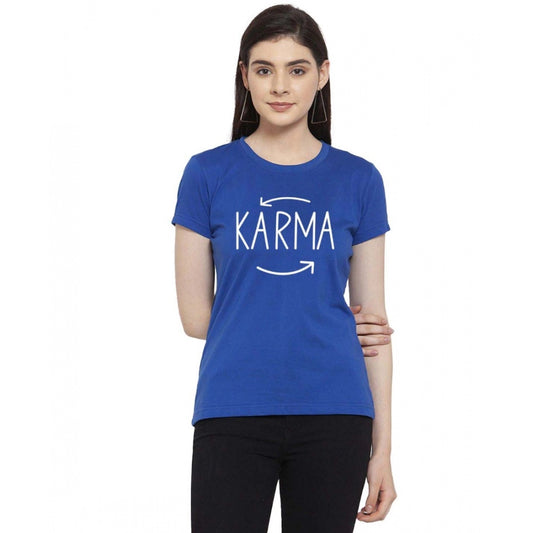 Generic Women's Cotton Blend Karma Printed T-Shirt (Blue)