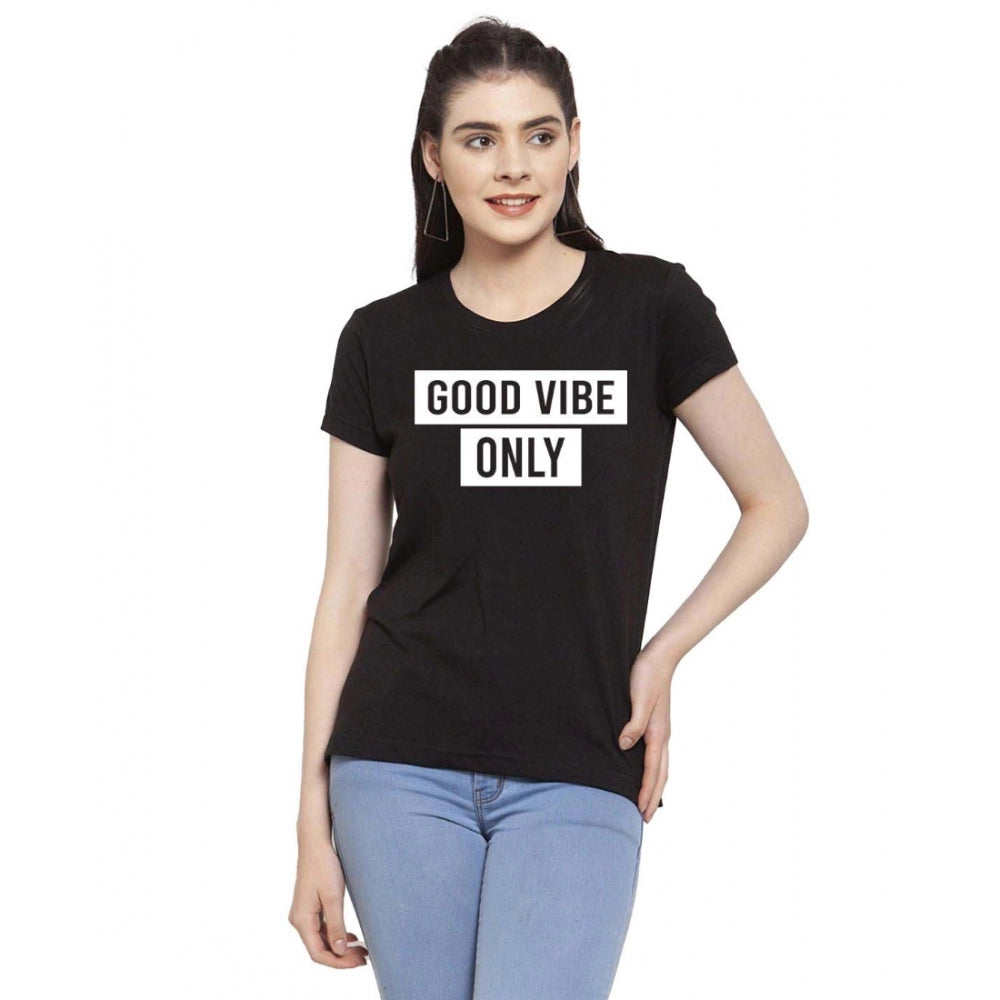 Generic Women's Cotton Blend Good Vibe Only Printed T-Shirt (Black)