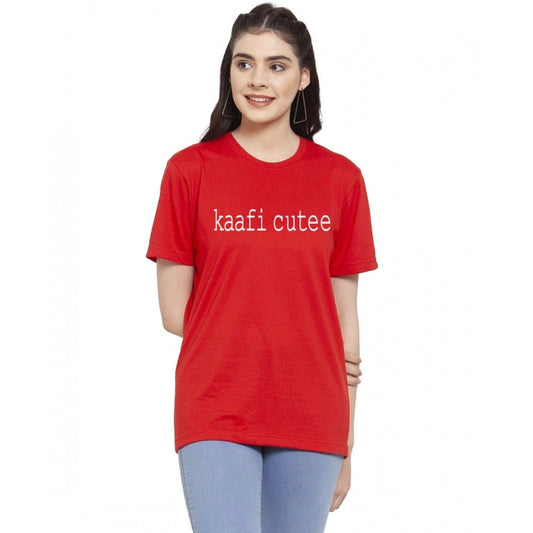 Generic Women's Cotton Blend Kaafi Cutee Printed T-Shirt (Red)