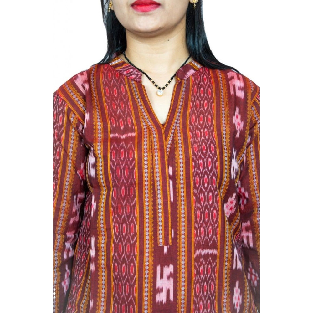 Generic Women's Sambalpuri Certified Handloom Pure Cotton Straight Kurti (Maroon)