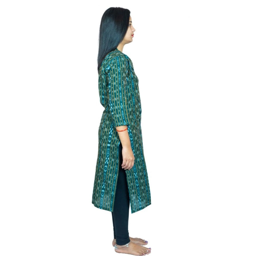 Generic Women's Sambalpuri Certified Handloom Pure Cotton Straight Kurti (Green)