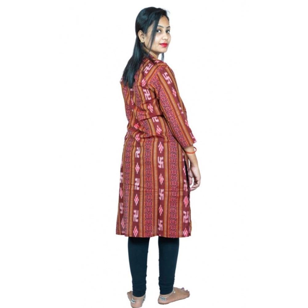 Generic Women's Sambalpuri Certified Handloom Pure Cotton Straight Kurti (Maroon)