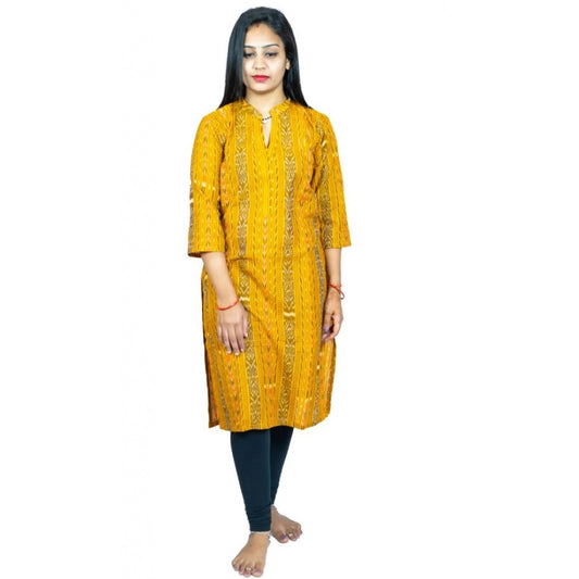 Generic Women's Sambalpuri Certified Handloom Pure Cotton Straight Kurti (Yellow)