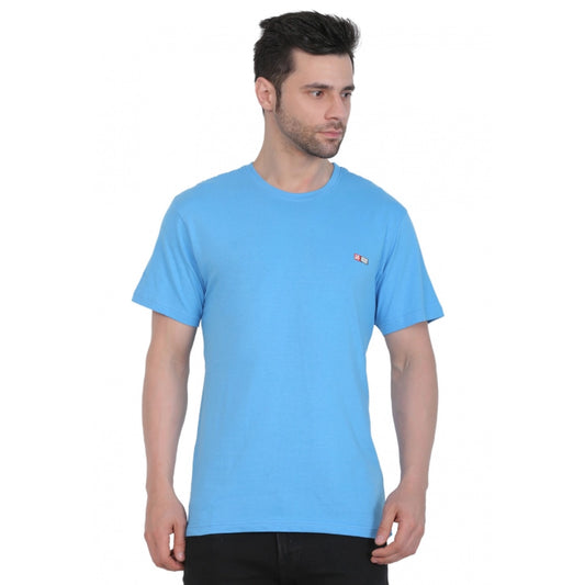 Generic Men's Cotton Jersey Round Neck Plain Tshirt (Turquoise Blue)