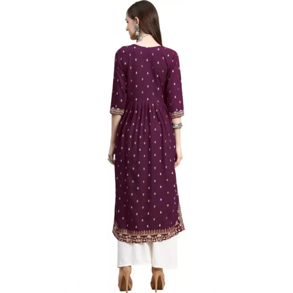 Generic Women's Printed Embroidery Kurti (Purple)