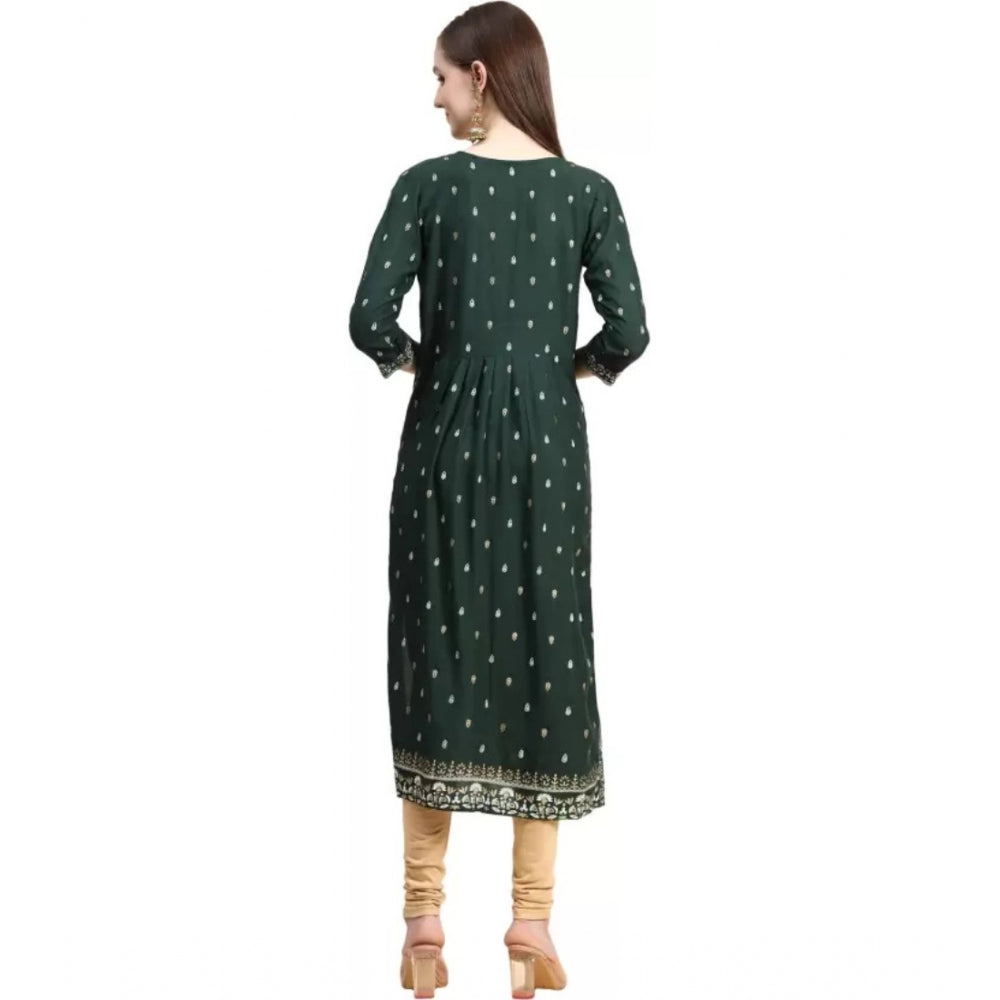 Generic Women's Printed Embroidery Kurti (Green)