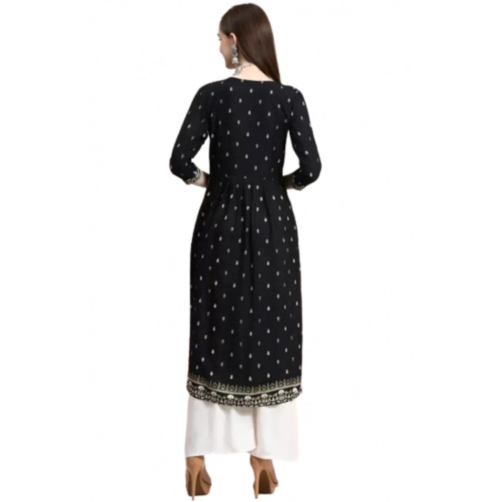 Generic Women's Printed Embroidery Kurti (Black)