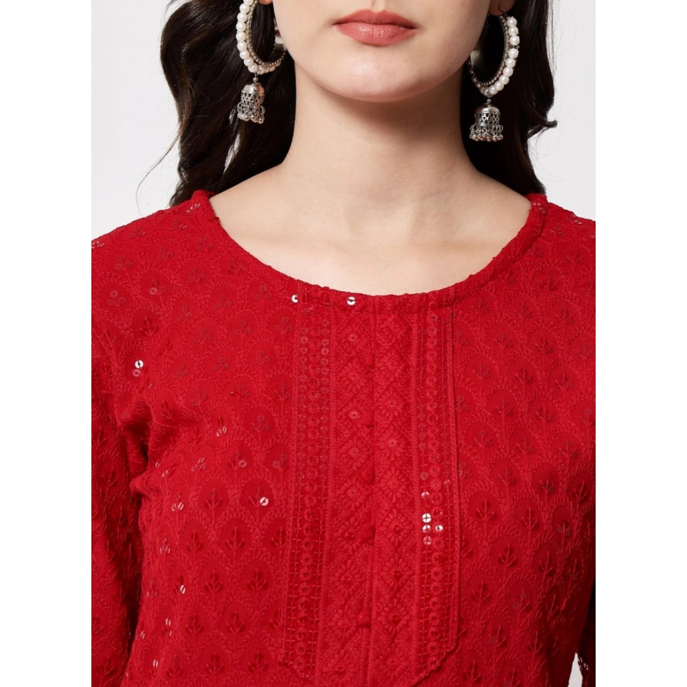 Generic Women's Embroidery With Sequence Kurti (Maroon)