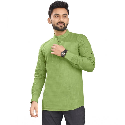 Generic Men's Cotton Solid Full Sleeve Short Kurta (Green)