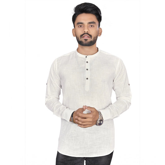 Generic Men's Cotton Solid Full Sleeve Short Kurta (White)