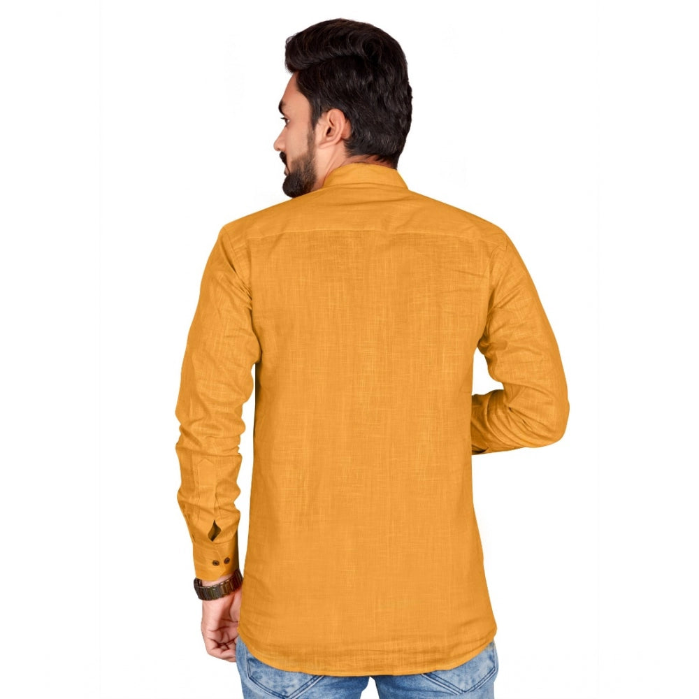 Generic Men's Cotton Solid Full Sleeve Short Kurta (Yellow)