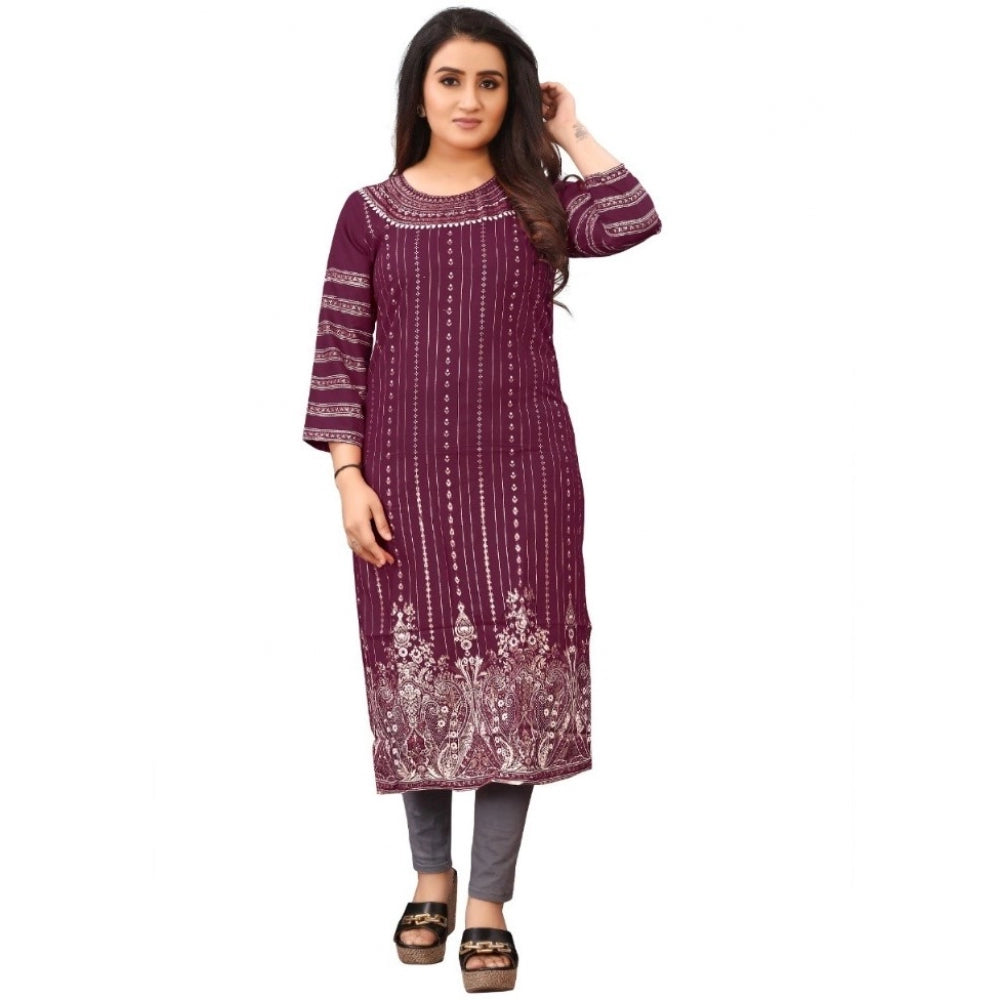 Generic Women's Cotton Blend Printed Pattern Calf Length Straight Kurti (Purple)