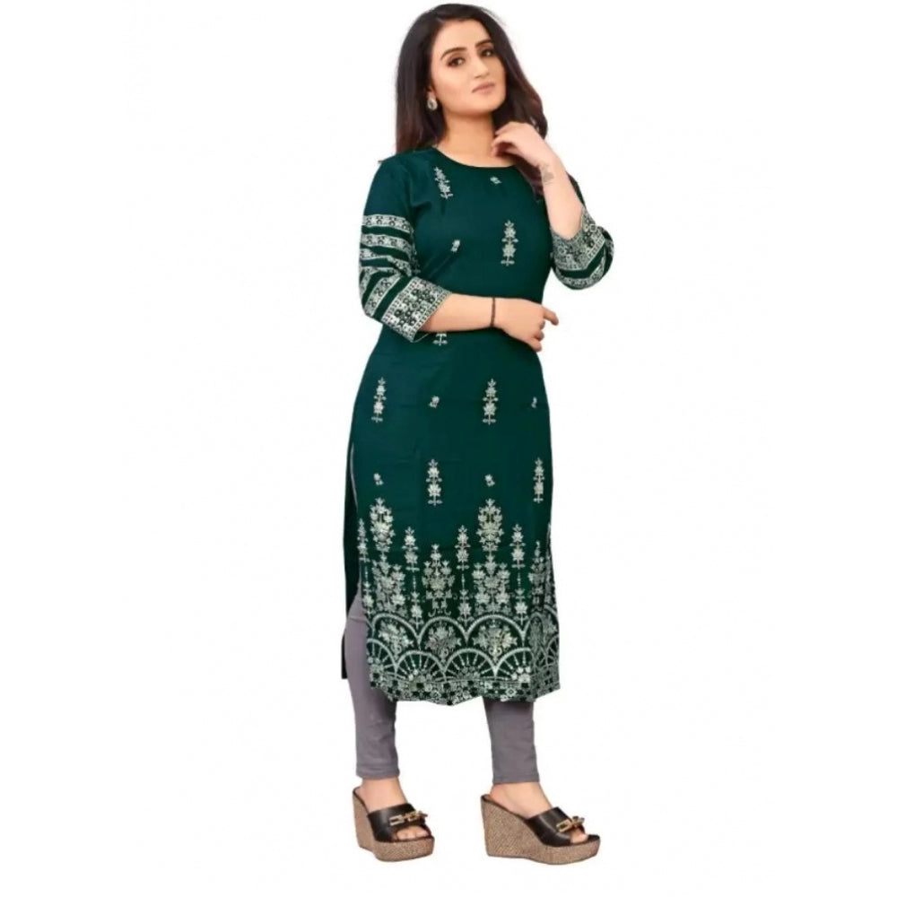 Generic Women's Cotton Blend Printed Pattern Calf Length Straight Kurti (Green)