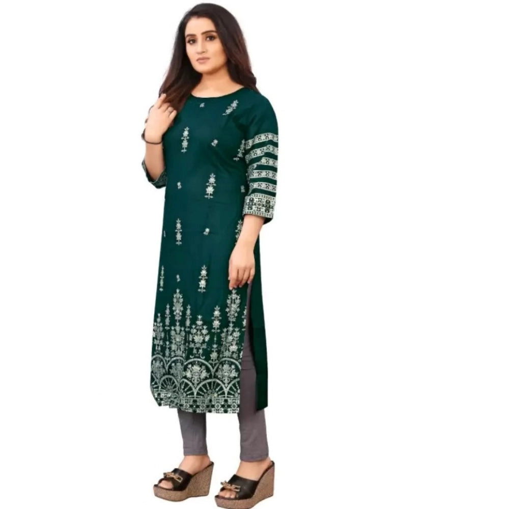 Generic Women's Cotton Blend Printed Pattern Calf Length Straight Kurti (Green)