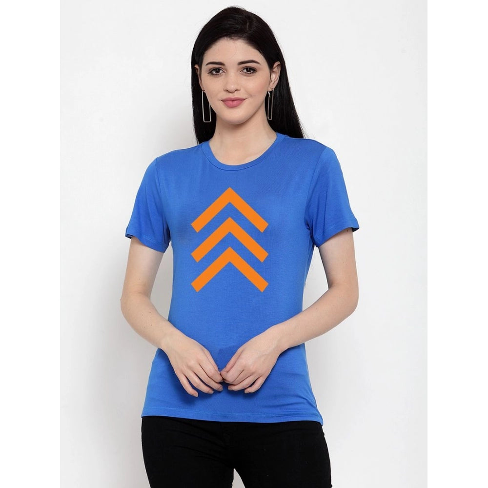 Generic Women's Cotton Blend Up Arrow Print Printed T-Shirt (Blue)