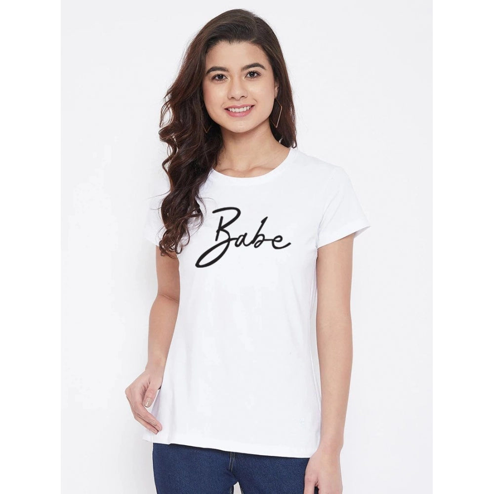 Generic Women's Cotton Blend Babe Printed T-Shirt (White)