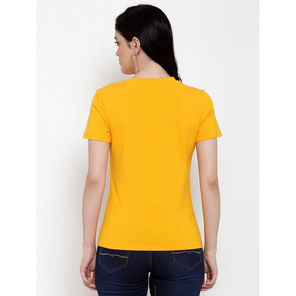 Generic Women's Cotton Blend Just For You Printed T-Shirt (Yellow)