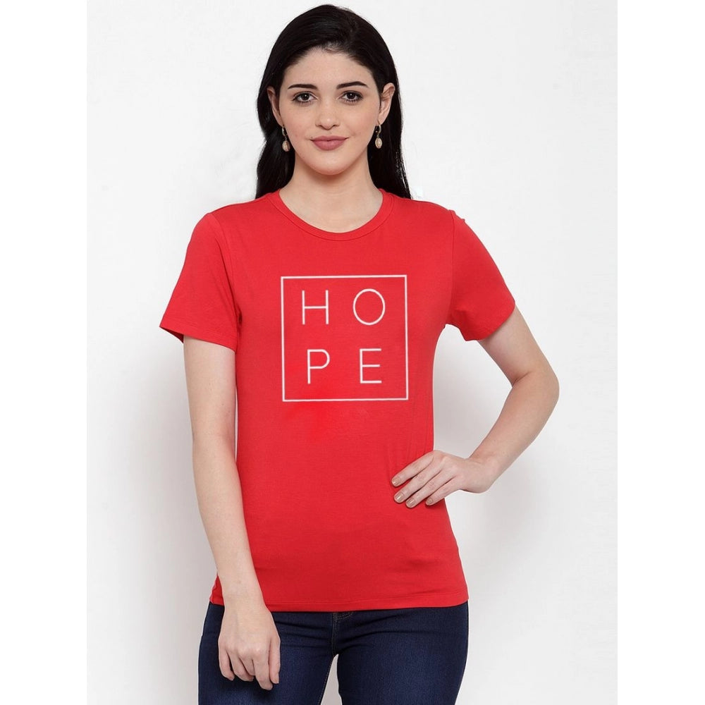 Generic Women's Cotton Blend Hope Printed T-Shirt (Red)