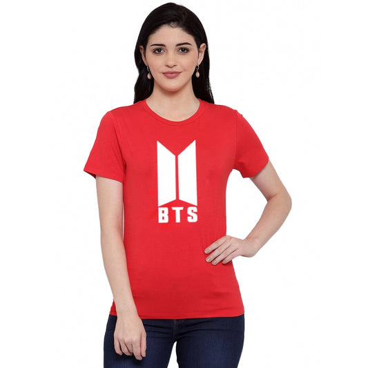 Generic Women's Cotton Blend Bts Print Printed T-Shirt (Red)