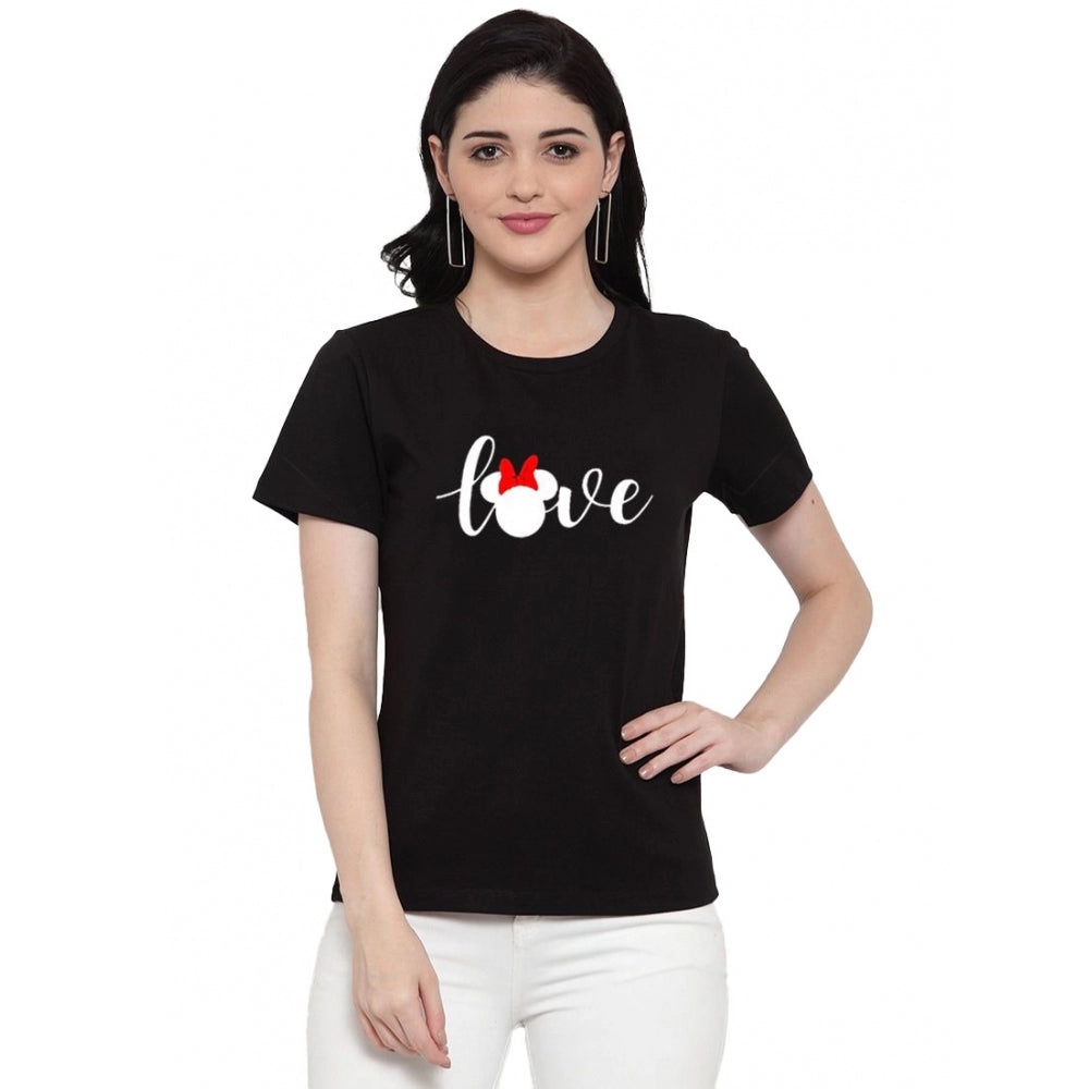 Generic Women's Cotton Blend Love Printed T-Shirt (Black)