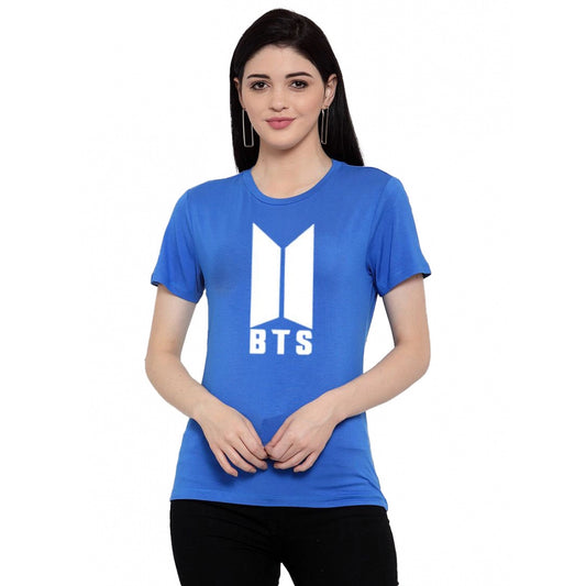 Generic Women's Cotton Blend Bts Print Printed T-Shirt (Blue)