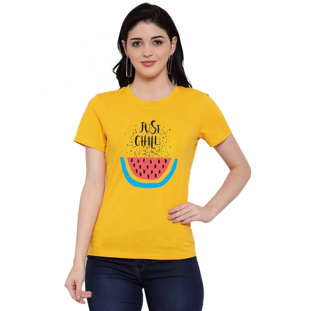 Generic Women's Cotton Blend Just Chill Printed T-Shirt (Yellow)