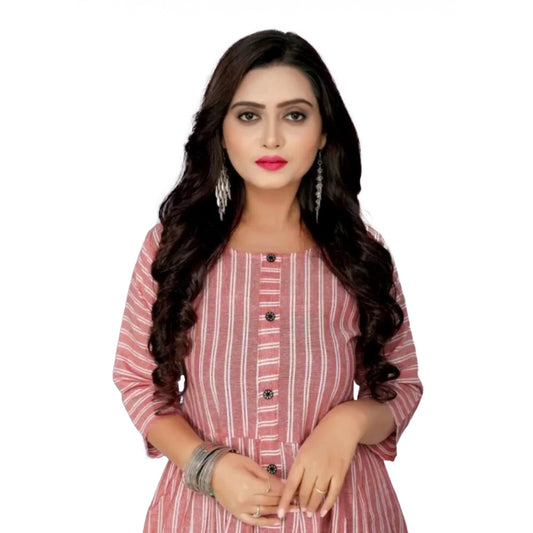 Generic Women's Cotton Blend Embroidered Pattern Calf Length A-line Kurti (Pink)