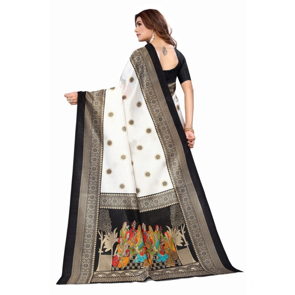 Shopper Beast Women's Art Silk Printed Saree With Unstitched Blouse (Black, 5-6 Mtrs)