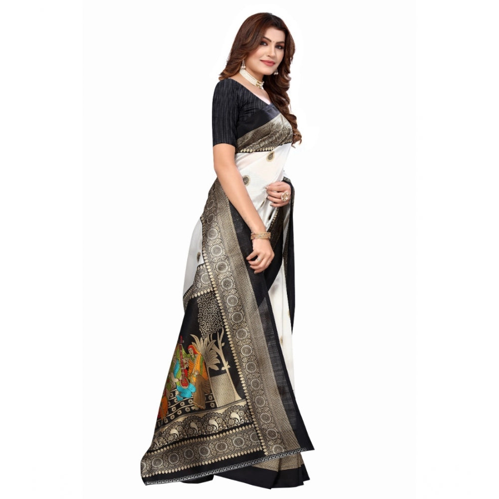 Shopper Beast Women's Art Silk Printed Saree With Unstitched Blouse (Black, 5-6 Mtrs)