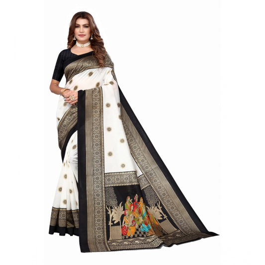 Shopper Beast Women's Art Silk Printed Saree With Unstitched Blouse (Black, 5-6 Mtrs)