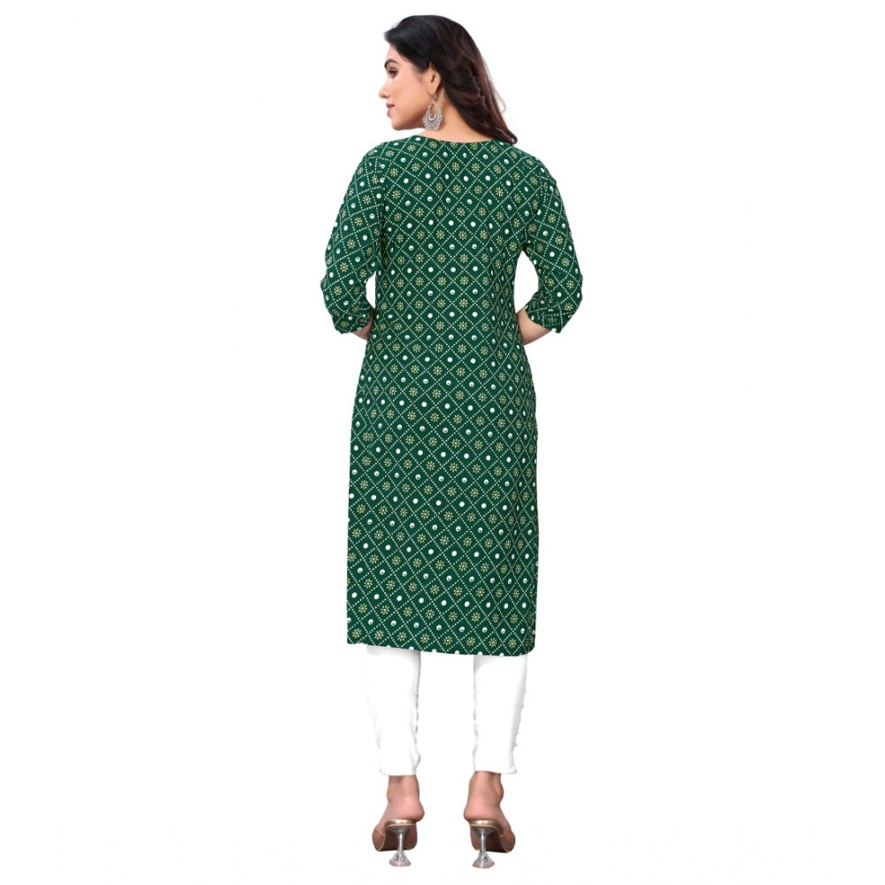 Generic Women's Casual 3/4th Sleeve Bandhani Printed Crepe Kurti (Dark Green)