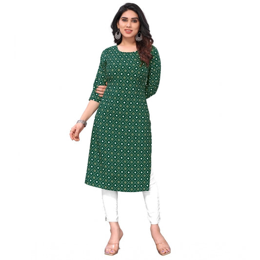 Generic Women's Casual 3/4th Sleeve Bandhani Printed Crepe Kurti (Dark Green)