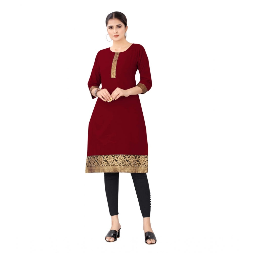 Generic Women's Casual 3/4th Sleeve Soild Cotton Kurti (Maroon)