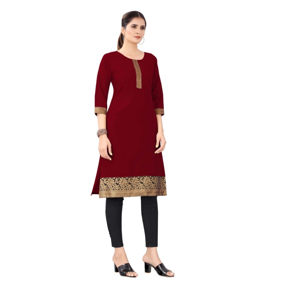 Generic Women's Casual 3/4th Sleeve Soild Cotton Kurti (Maroon)