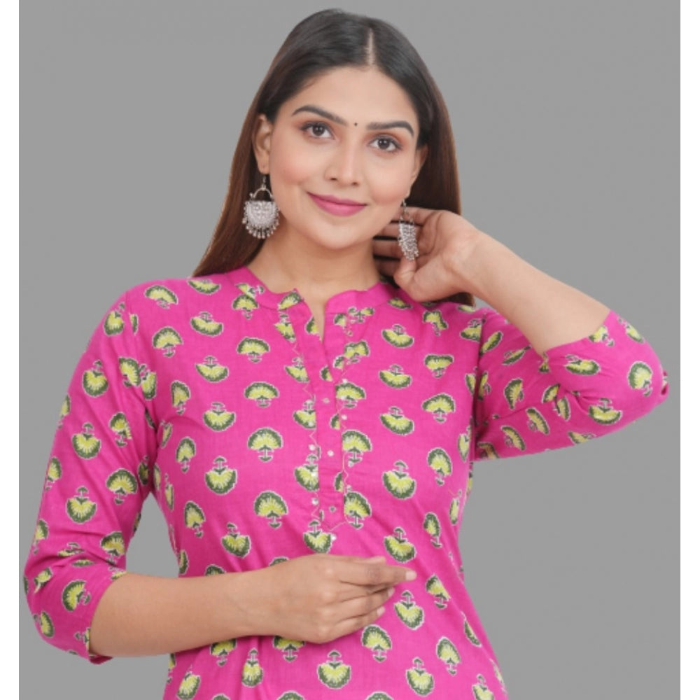 Generic Women's Printed Calf Length Cotton Kurti (Pink)