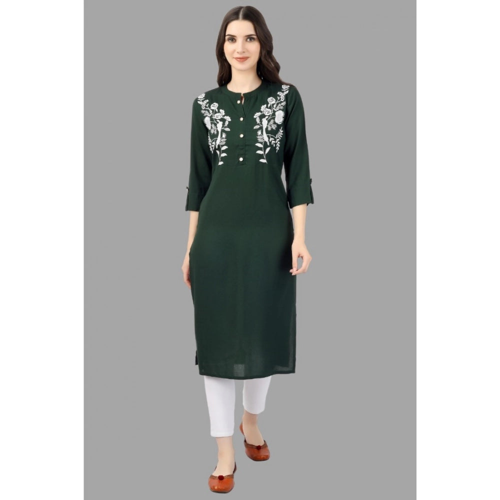 Generic Women's Embroidered Calf Length Rayon Kurti (Green)