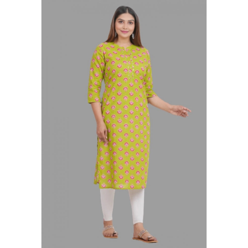 Generic Women's Printed Calf Length Cotton Kurti (Green)