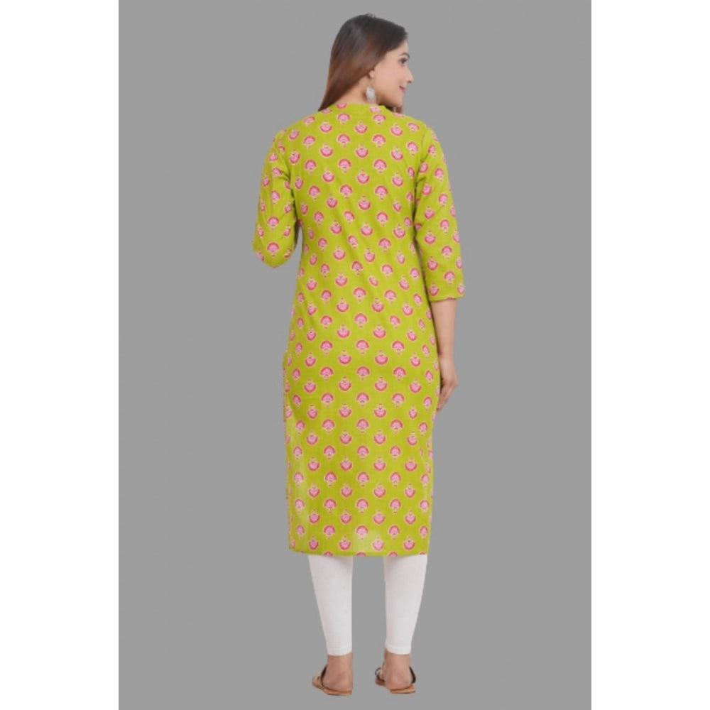 Generic Women's Printed Calf Length Cotton Kurti (Green)