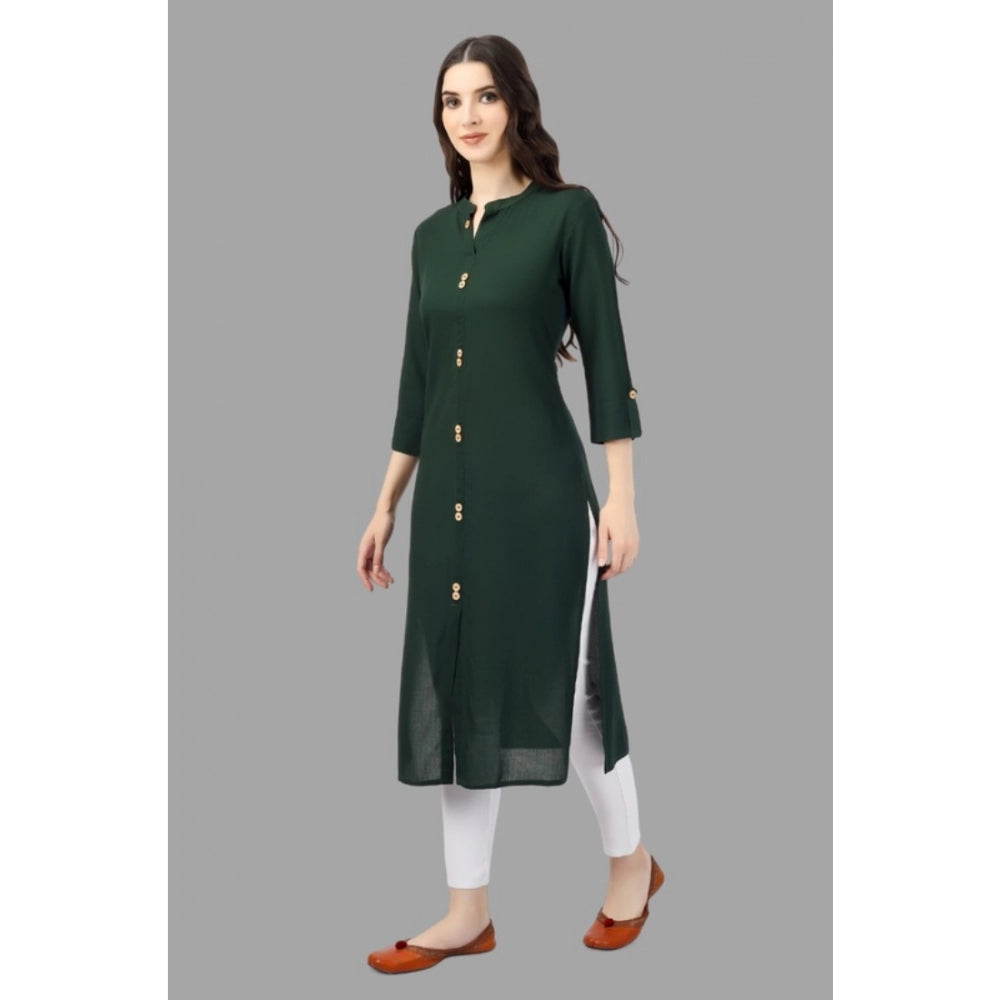 Generic Women's Solid Calf Length Rayon Kurti (Green)