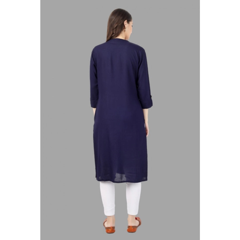 Generic Women's Solid Calf Length Rayon Kurti (Blue)