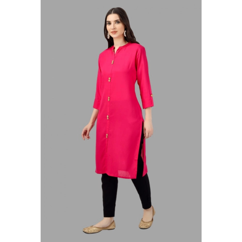 Generic Women's Solid Calf Length Rayon Kurti (Pink)