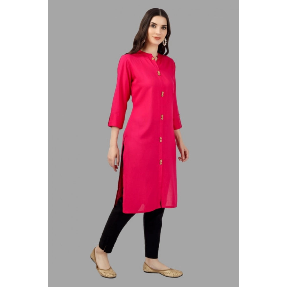 Generic Women's Solid Calf Length Rayon Kurti (Pink)